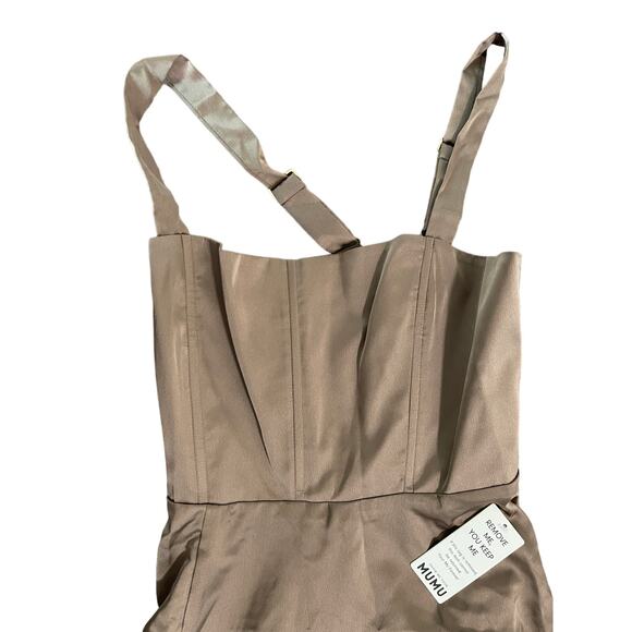 NWT SMY MuMu Size Medium Clarissa Corset Dress Dune Luxe Satin Brown Wedding - Picture 5 of 11
